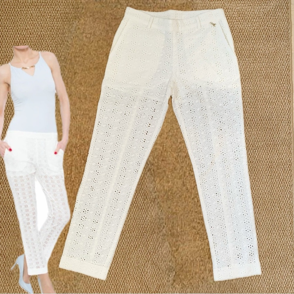 Patrizia Pepe White Eyelet Lace Pants Cotton Slim 38